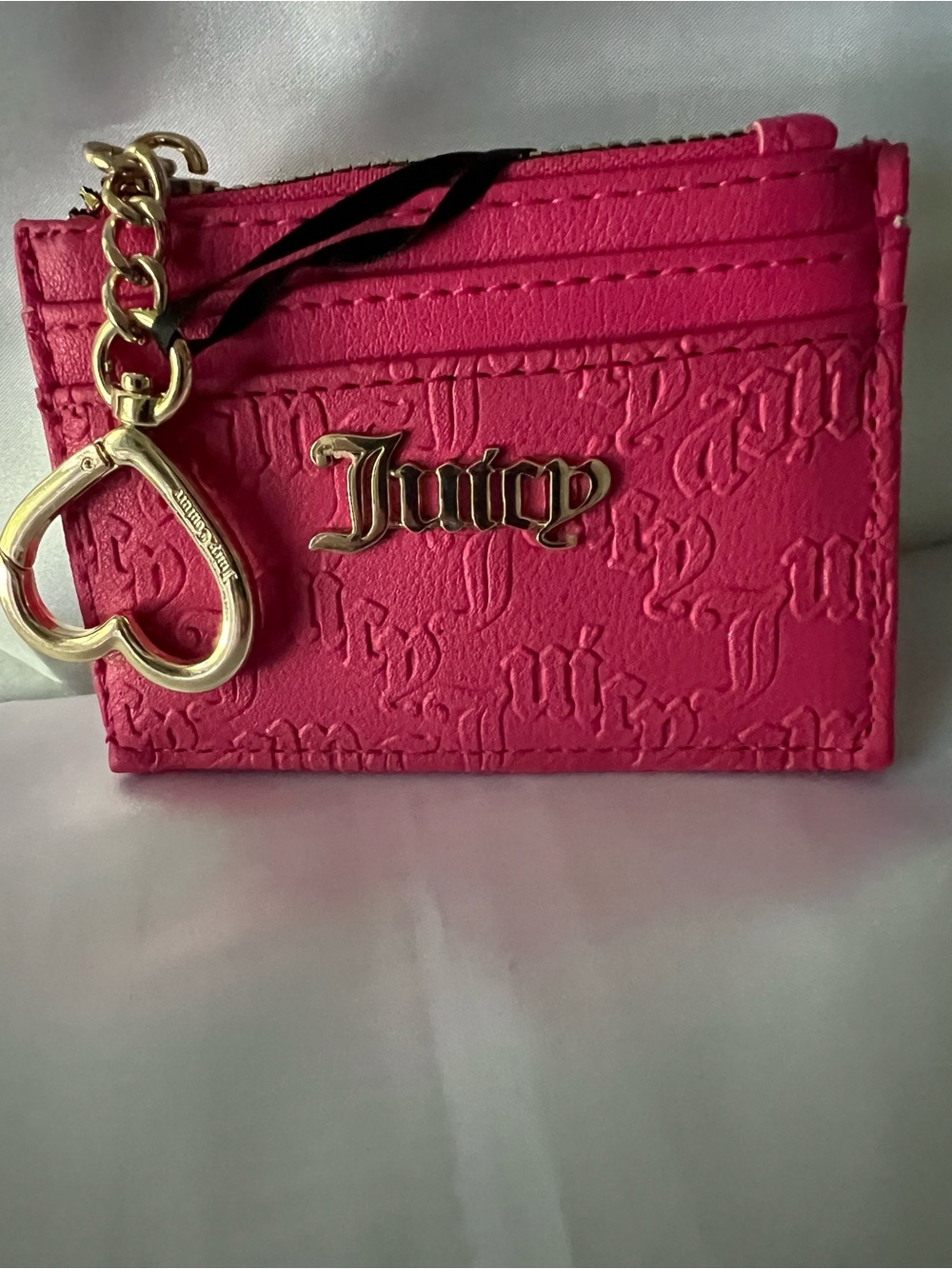 Juicy Couture Bright Pink Card & Key Holder with Gold Heart Charm
